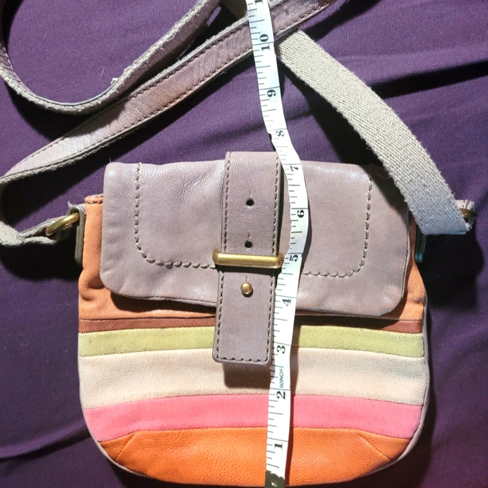 Fossil cow and lamb hide crossbody purse